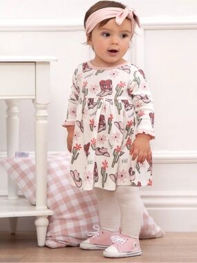 Tesa Babe Country Cowgirl Bamboo Dress Pink Western Ruffle Size 9 to 12 Months